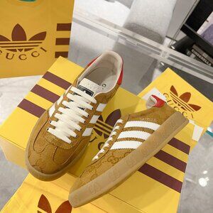 Gucci x Adidas Tan and Red Women's Sneakers